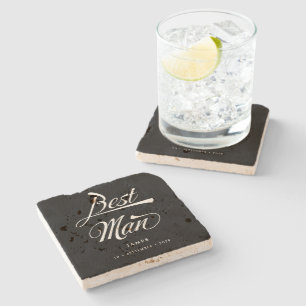 Stylish Black Retro Typography Best Man Groomsmen Stenen Onderzetter