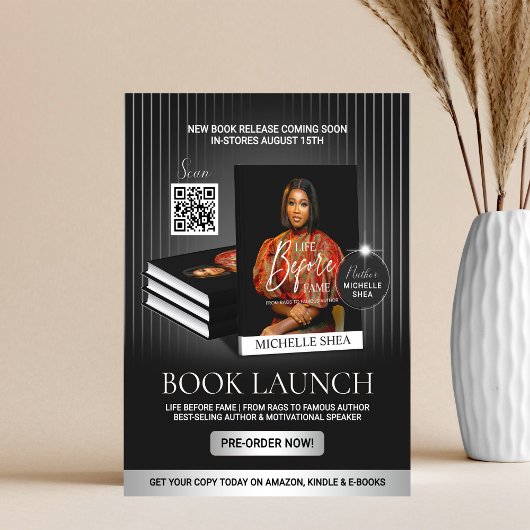 Stylish Black & Silver Author Book Launch Release Flyer