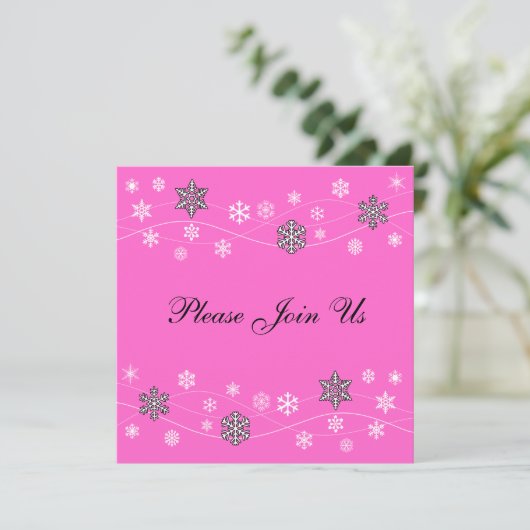 Stylish Black Snowflakes Invitation Sjabloon Kaart (Staand voorkant)