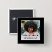 Stylish Black Square Photo Funeral Button (Voorkant /achterkant)