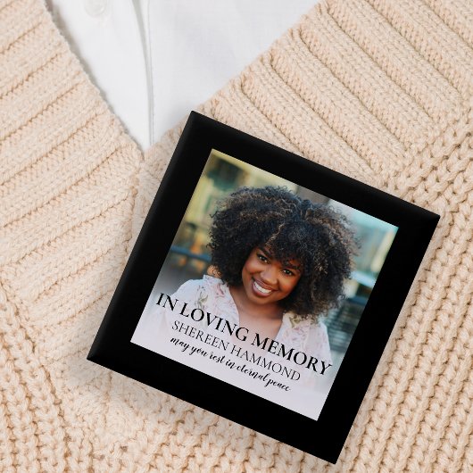 Stylish Black Square Photo Funeral Button
