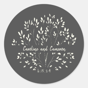 Stylish Black White Hand Painted Floral Wedding Ronde Sticker