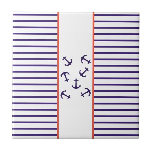 Stylish Blue Anchor Zee Ocean Theme Tegeltje (Voorkant)