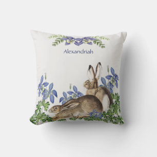 Stylish Blue Floral Rabbit Waterverf Cute Bunny Kussen