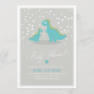 Stylish Blue Grey Dinosaur Baby shower Invitation Kaart