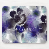 Stylish Blue Paars Floral Signature Monogram Muismat (Voorkant)