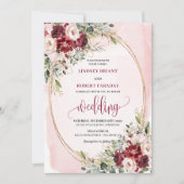 Stylish Boho Burgundy Blush Gold Floral Invitation (Devant)