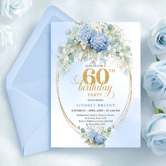 Stylish Boho Pastel Blue Greenery 60th Birthday Kaart