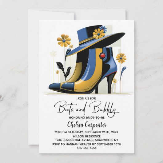 Stylish Boots and Bubbly Bridal Shower Kaart (Voorkant)