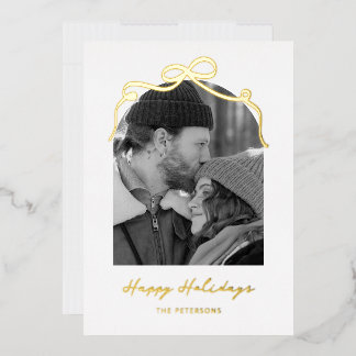 Stylish Bow Arch Couple Christmas Photo Gold Folie Feestdagenkaart