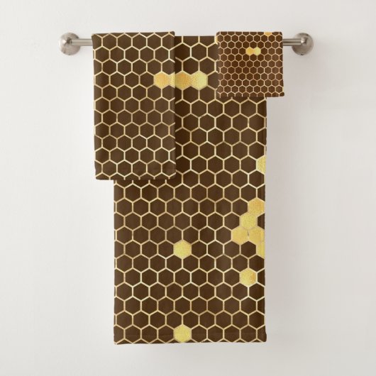 Stylish Brown Gold Honeycomb Bad Handdoek (Insitu)