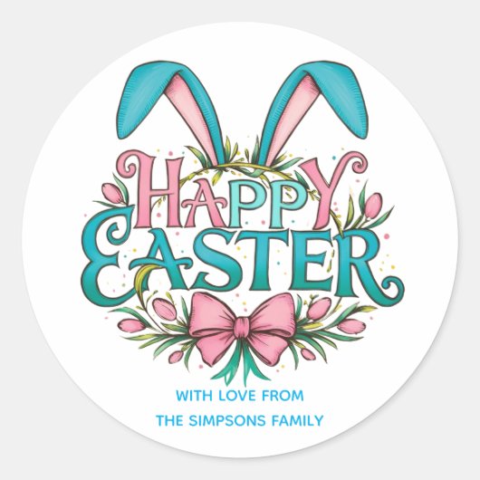 Stylish bunny ears Happy Easter Ronde Sticker (Voorkant)