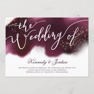 Stylish Burgundy Gold Glitter Typography Wedding Kaart