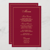 Stylish Burgundy Gold Script Weduwmenu Menu (Voorkant / Achterkant)