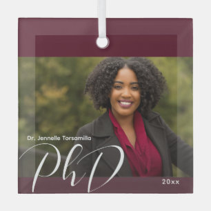 Stylish Burgundy Photo PhD Afstuderen Glas Ornament
