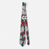 Stylish Burgundy Roos Blue Floral Pattern Stropdas (Voorkant)