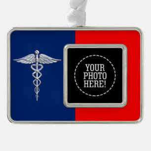 Stylish Caduceus Medical Symbol League Verzilverd Kader Ornament