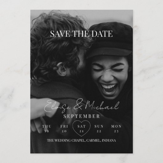 Stylish Calendar Photo Double-sided Save The Date Kaart (Voorkant)