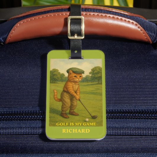 Stylish Cat Playing Golf Personalized  Bagagelabel (Voorkant Insitu 2)