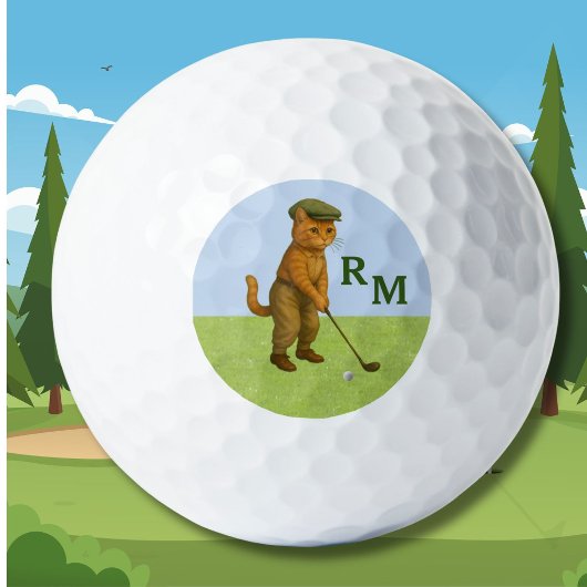 *Stylish Cat Playing Golf Personalized Golfballen