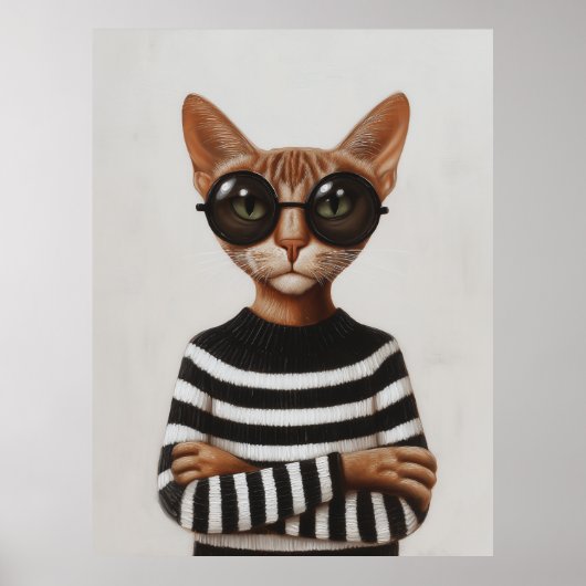 Stylish Cat With Round Glasses Poster (Voorkant)