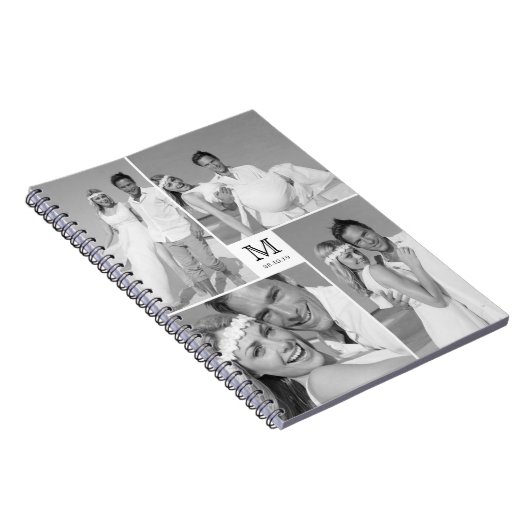 Stylish Center Square Monogram Weddenschap Foto Notitieboek (Rechterzijde)