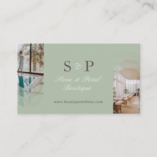 Stylish Chic Elegant Arch Photos Monogram QR Code Visitekaartje (Voorkant)