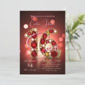 Stylish Chic Red Rose Gold Ruby Gemstone Sweet 16 Kaart (Staand voorkant)