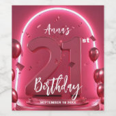 Stylish Chic Vibrant Pink Neon Arch 21st Birthday Wijn Etiket (Enkel label)