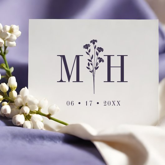 Stylish Chic Wedding Wildflowers Initials Monogram Rubberstempel