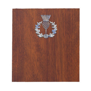 Stylish Chrome en Mahogany Wood Scottish Thistle Notitieblok