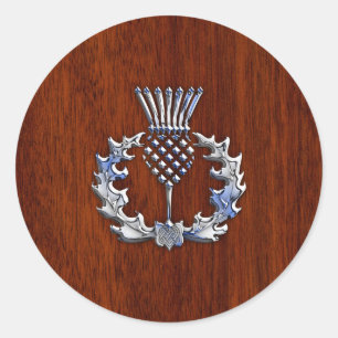 Stylish Chrome en Mahogany Wood Scottish Thistle Ronde Sticker