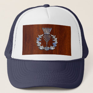 Stylish Chrome en Mahogany Wood Scottish Thistle Trucker Pet