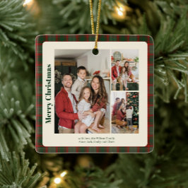 Stylish Classy Plaid 3 photos Christmas  Keramisch Ornament