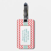 Stylish Coral Chevron en Monogram Bagagelabel (Achterkant verticaal)