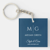 Stylish Custom Text Name and Brand Display Navy Sleutelhanger (voorkant)