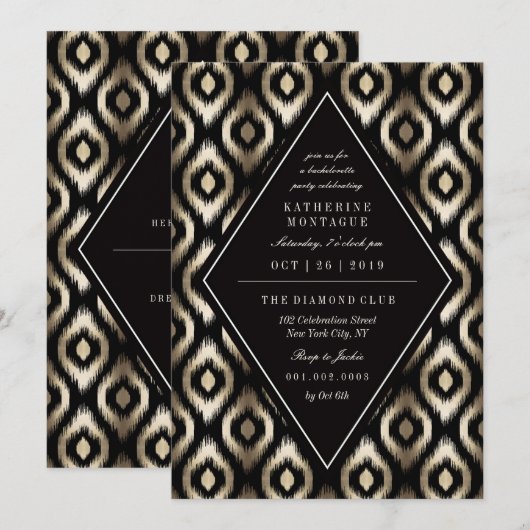 Stylish Diamond Ikat Pattern Bachelorette Party Kaart (Voorkant / Achterkant)