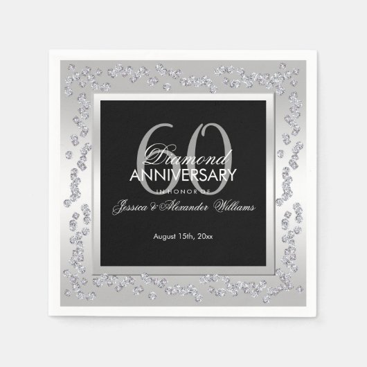 Stylish Diamonds Silver 60th Wedding Jubileum Servet (Voorkant)