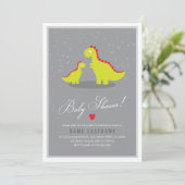 Stylish Dinosaur Gray Baby shower Invitation Kaart (Staand voorkant)