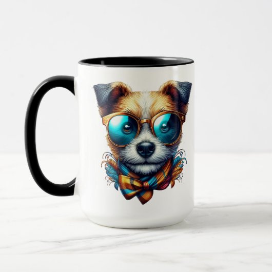Stylish Dog With Glasses Colorful Modern Pet Art Mok (Links)
