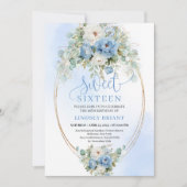 Stylish Dusty Blue Peony Sweet Sixteen Invitation (Devant)
