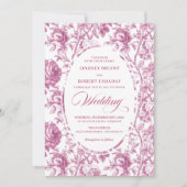 Stylish Dusty Rose Toile Roses Wedding Invitation (Devant)