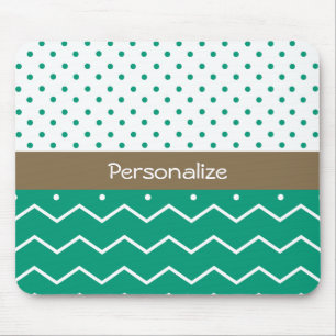 Stylish Emerald Green and White Chevron Polka Dots Muismat