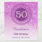 Stylish Falling Pink Glitter 50th Birthday Wijn Etiket (Enkel label)