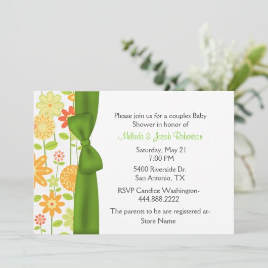 Stylish Floral Couples Baby shower Invitation Kaart (Staand voorkant)
