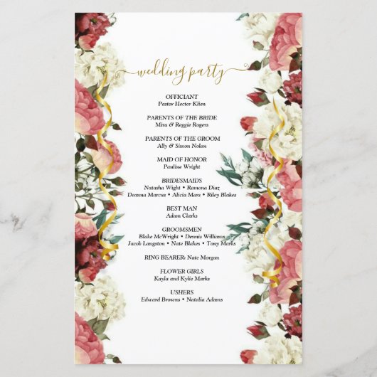 Stylish Floral Custom Photo Wedding Program (Achterkant)
