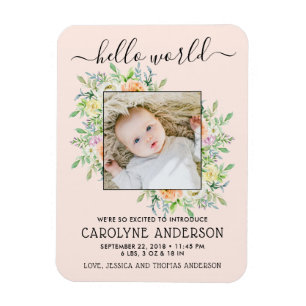 Stylish Floral Lijst Photo Birth Announement Magneet