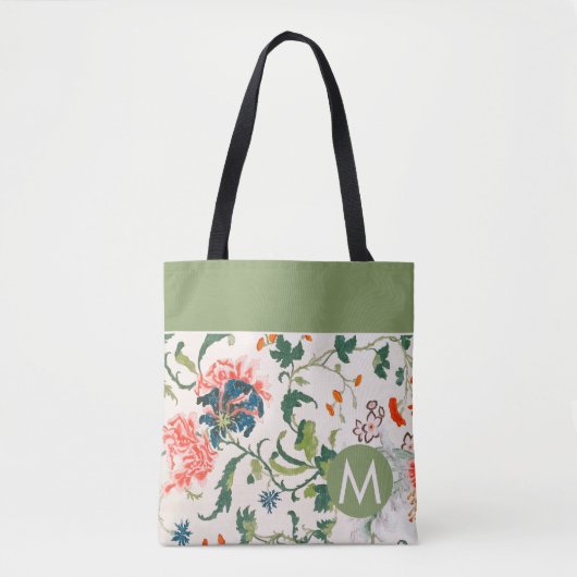 Stylish Floral Monogram Draagtas (Voorkant)