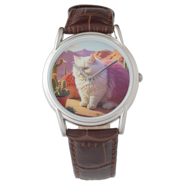 Stylish fluffy cat watch for cat lovers. horloge (Voorkant)