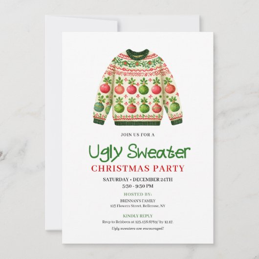 Stylish Funny Ugly Sweater Holiday Invitation Kaart (Voorkant)